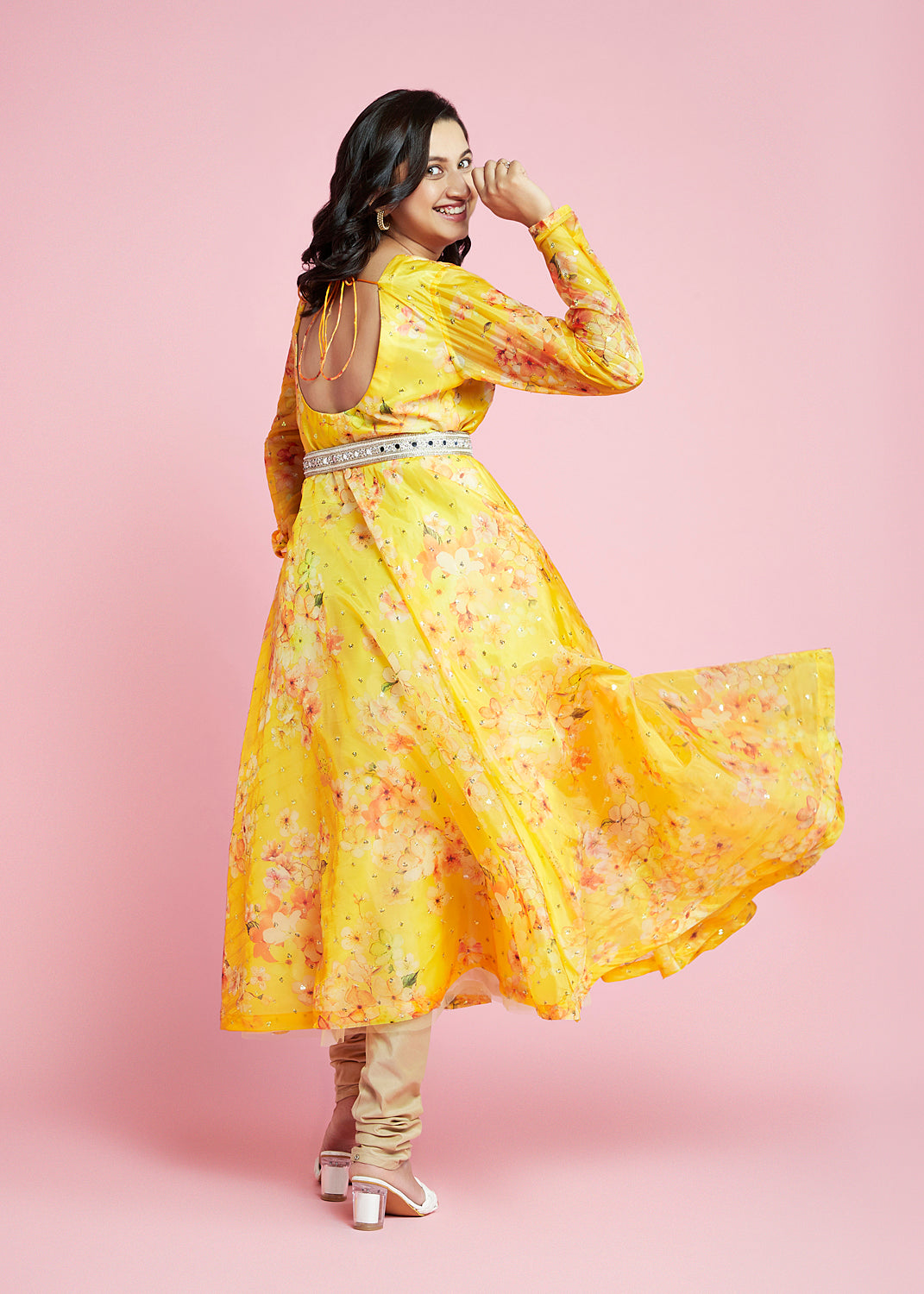 Mom Yellow Printed Dress Kurta