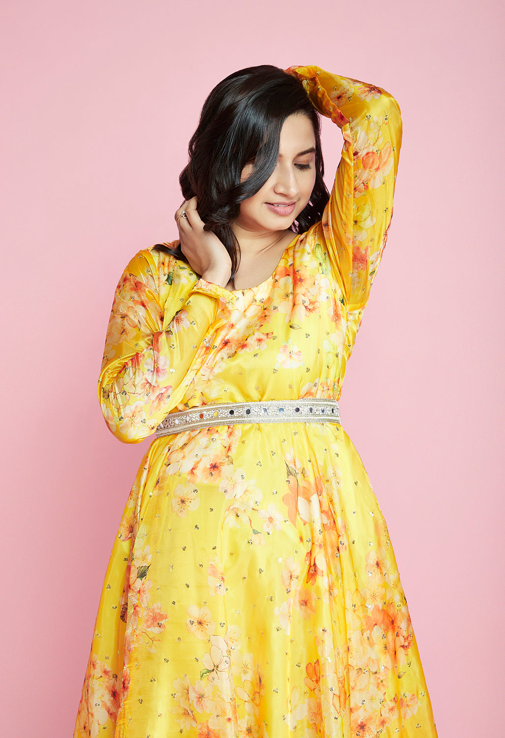 Mom Yellow Printed Dress Kurta