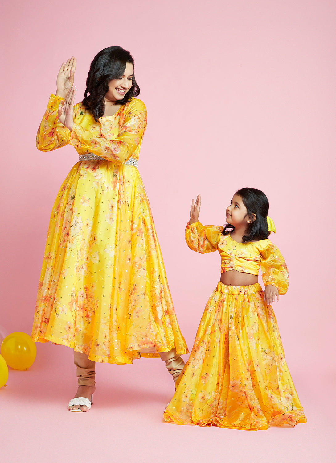 Mom Yellow Printed Dress Kurta