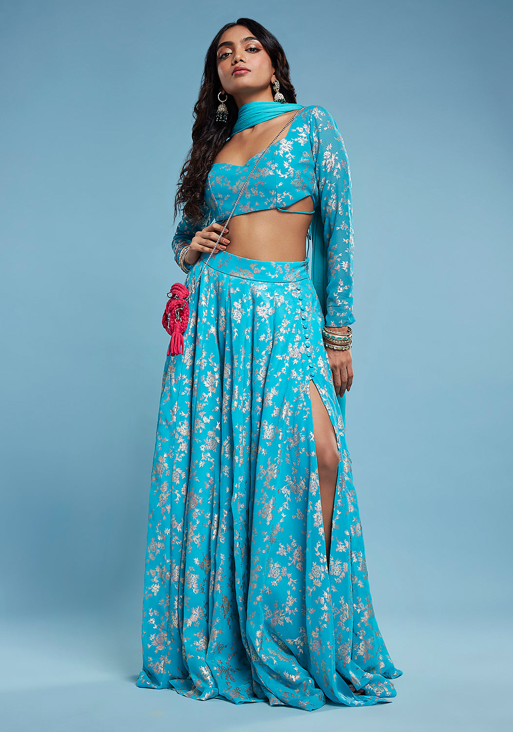 Turquoise  Backless Lehenga Set