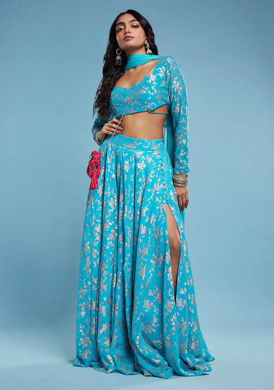 Turquoise  Backless Lehenga Set
