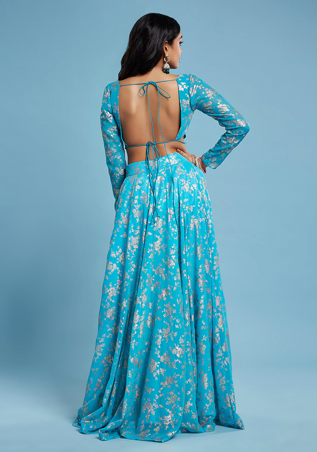 Turquoise  Backless Lehenga Set