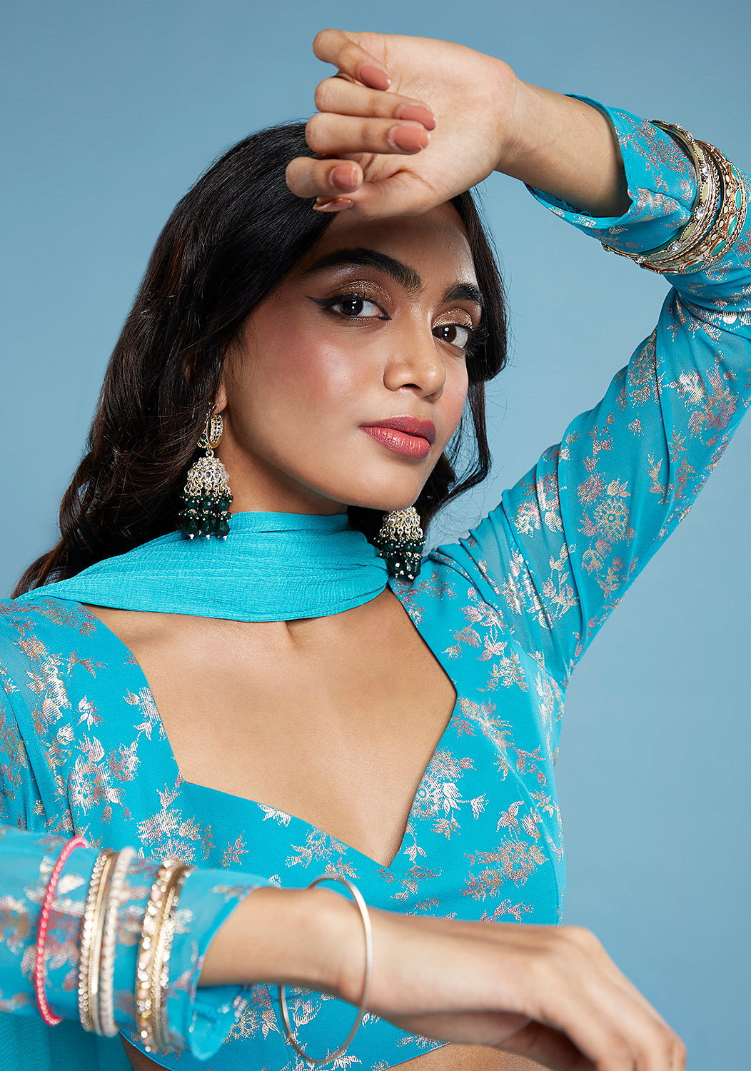 Turquoise  Backless Lehenga Set