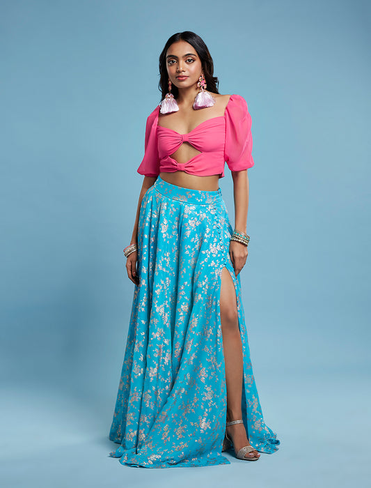 Gulabi Bow Lehenga Set