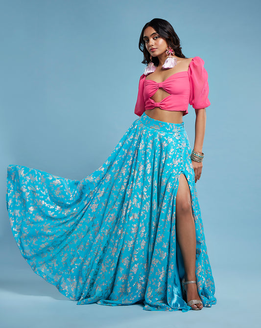 Gulabi Bow Lehenga Set