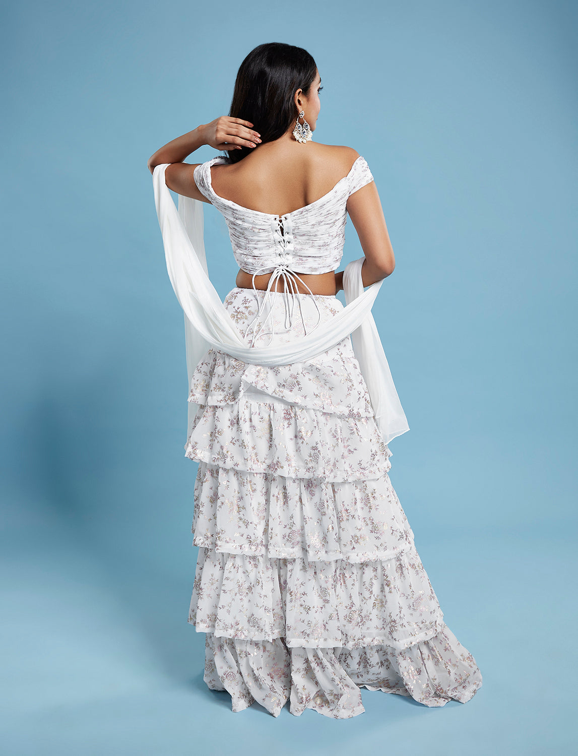 White Offshoulder Lehenga Set