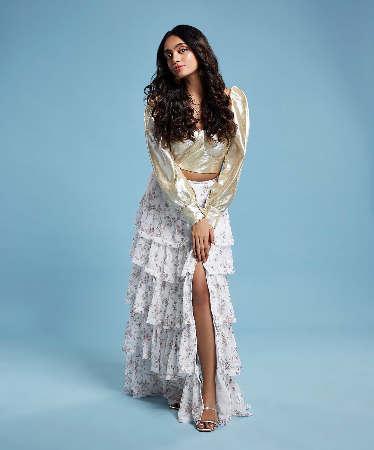 Gold Corset Blouse Lehenga Set