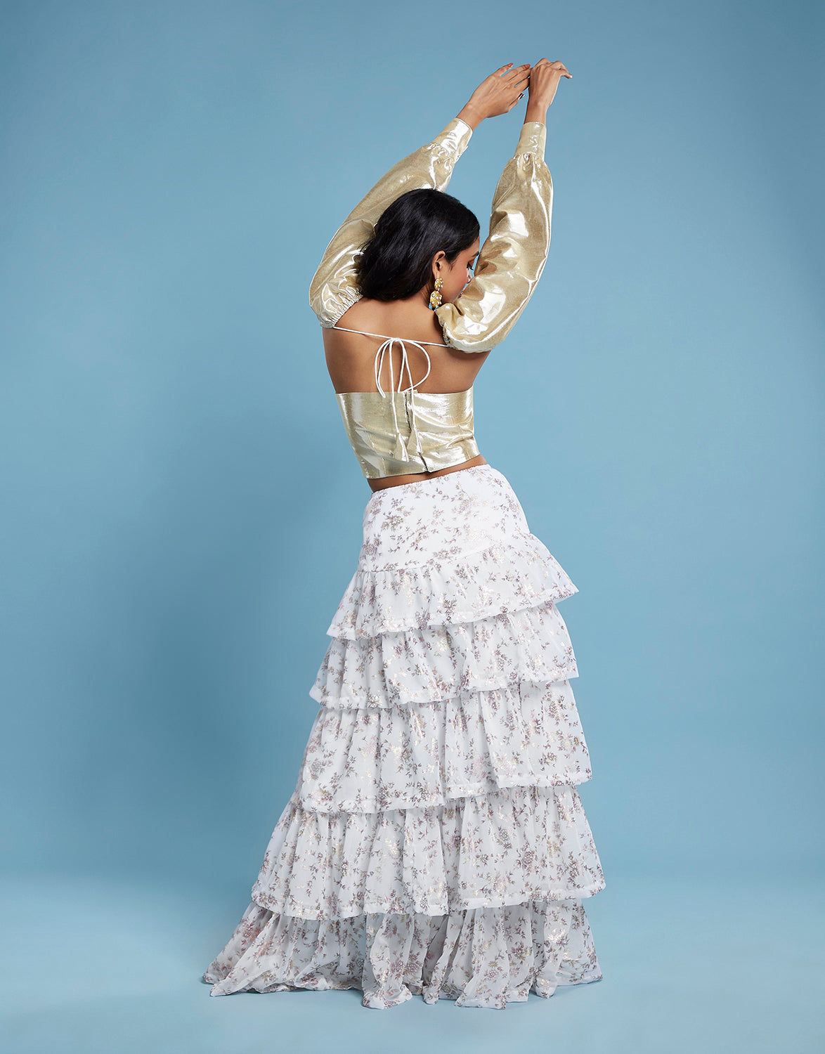 Gold Corset Blouse Lehenga Set