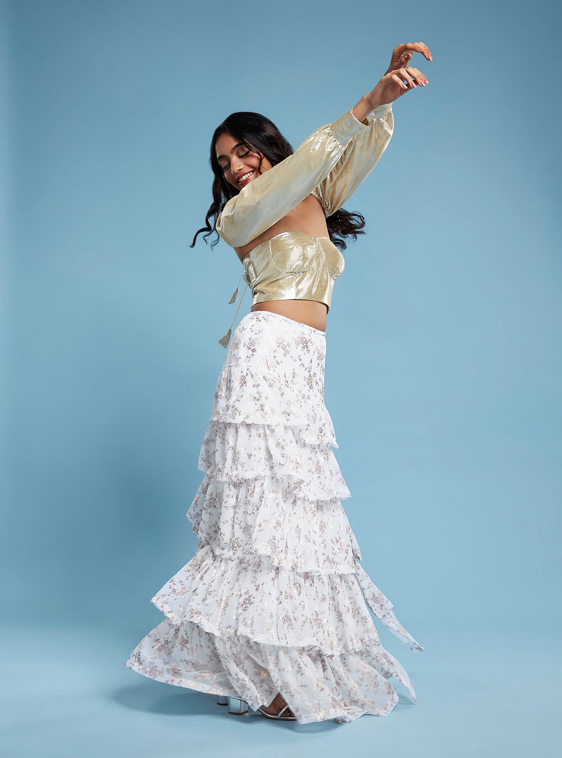 Gold Corset Blouse Lehenga Set