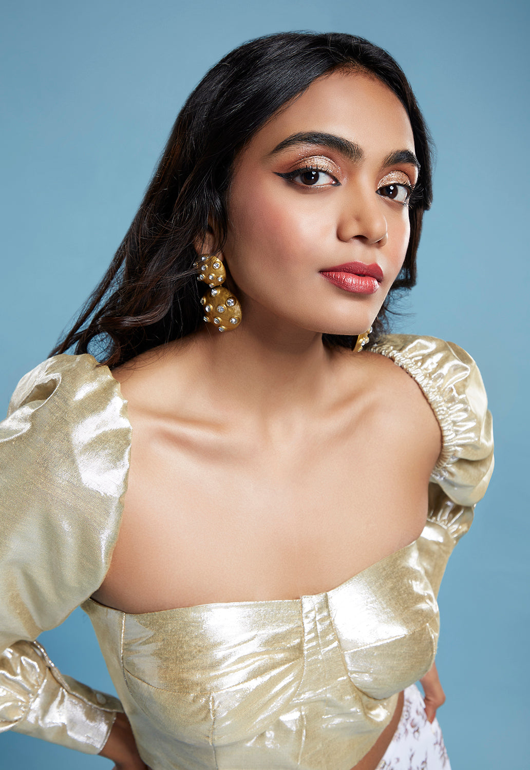 Gold Corset Blouse Lehenga Set