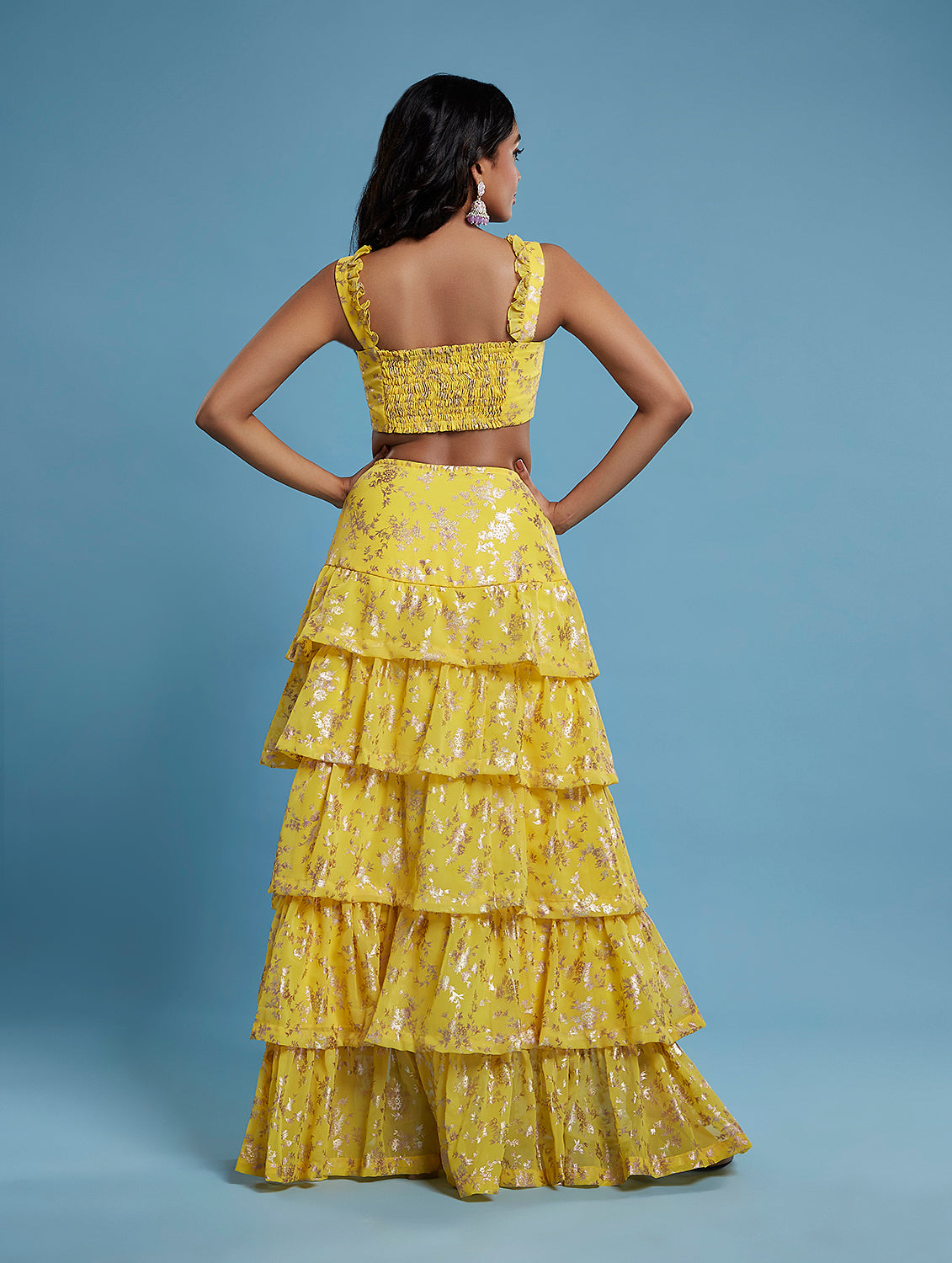Yellow Ruffle Sleeveless Lehenga Set