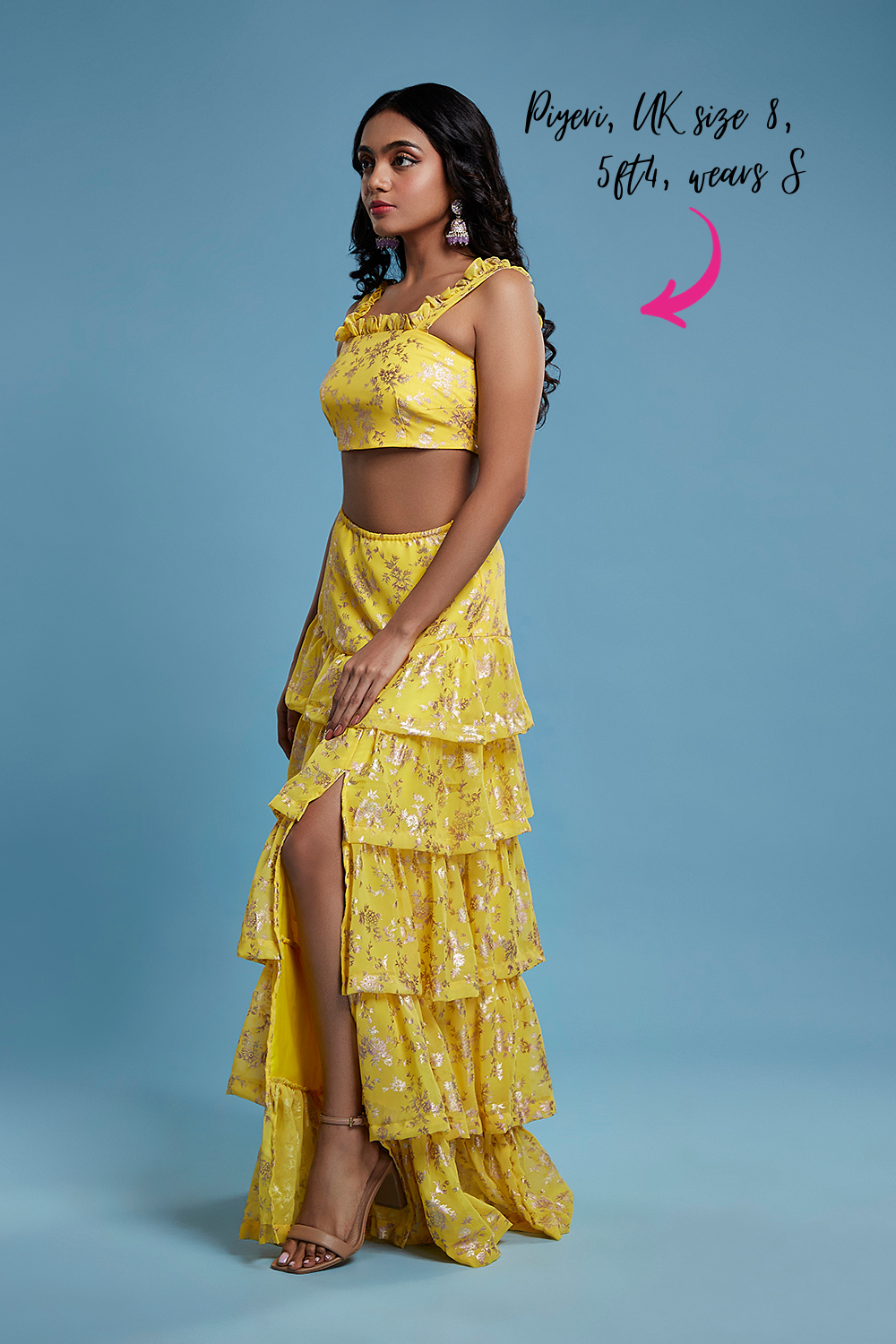 Yellow Ruffle Sleeveless Lehenga Set
