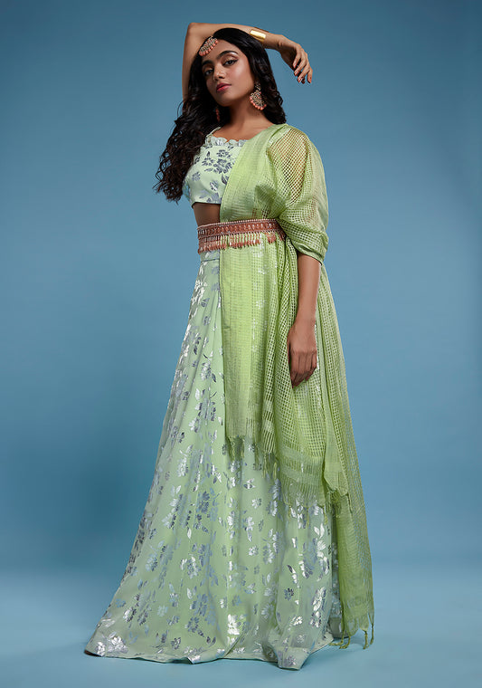 Pista Ruffle Sleeveless Lehenga Set