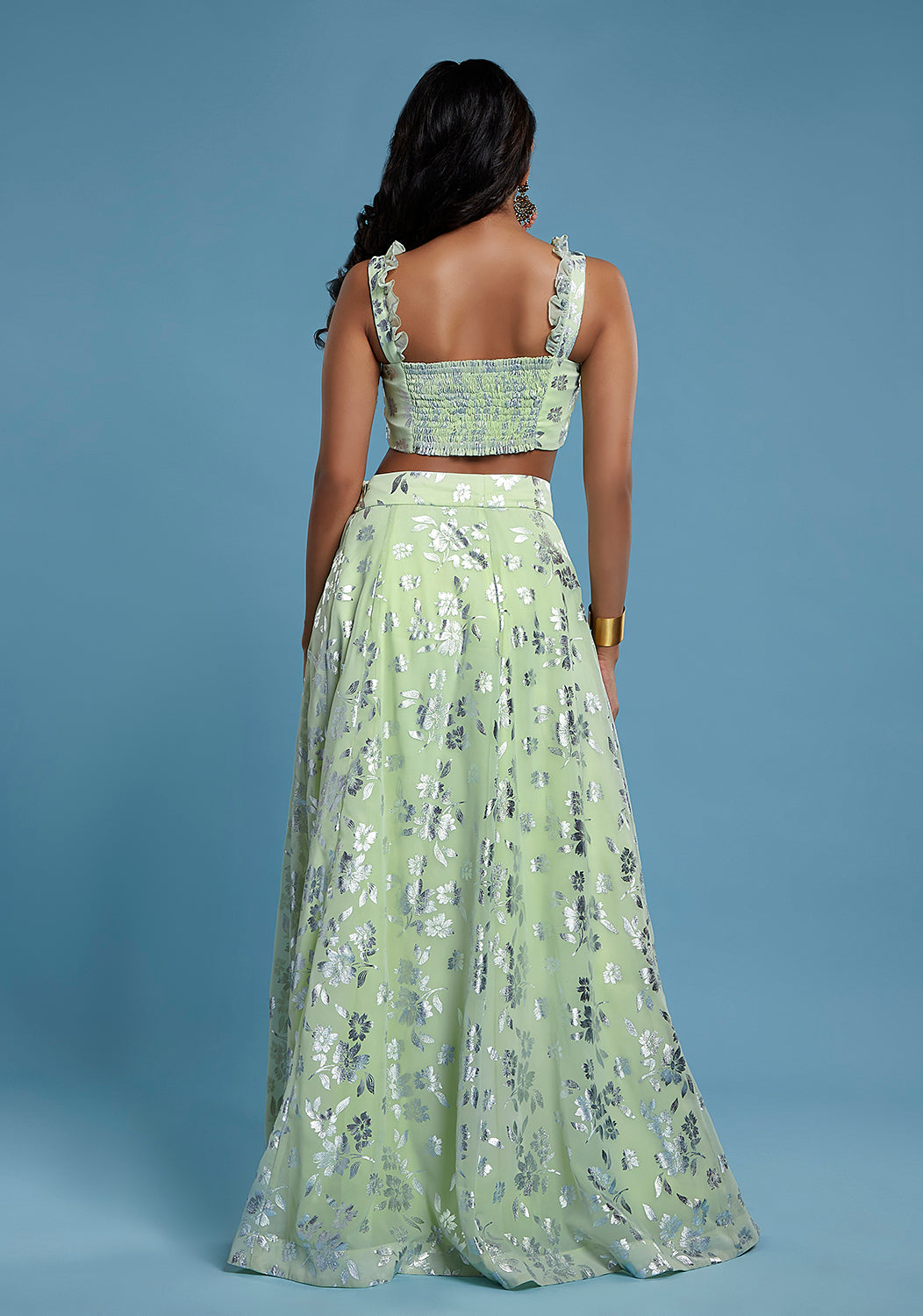 Pista Ruffle Sleeveless Lehenga Set