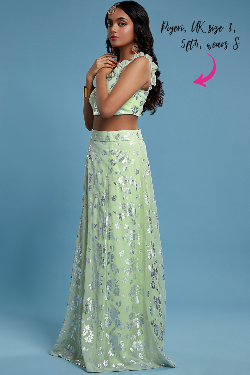 Pista Ruffle Sleeveless Lehenga Set