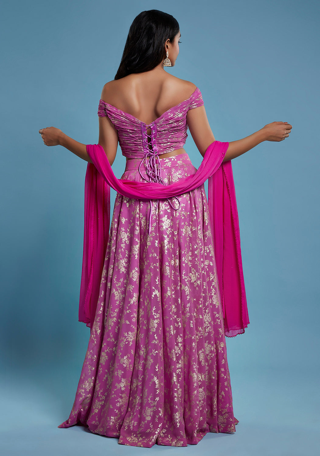 Purple Offshoulder Lehenga Set