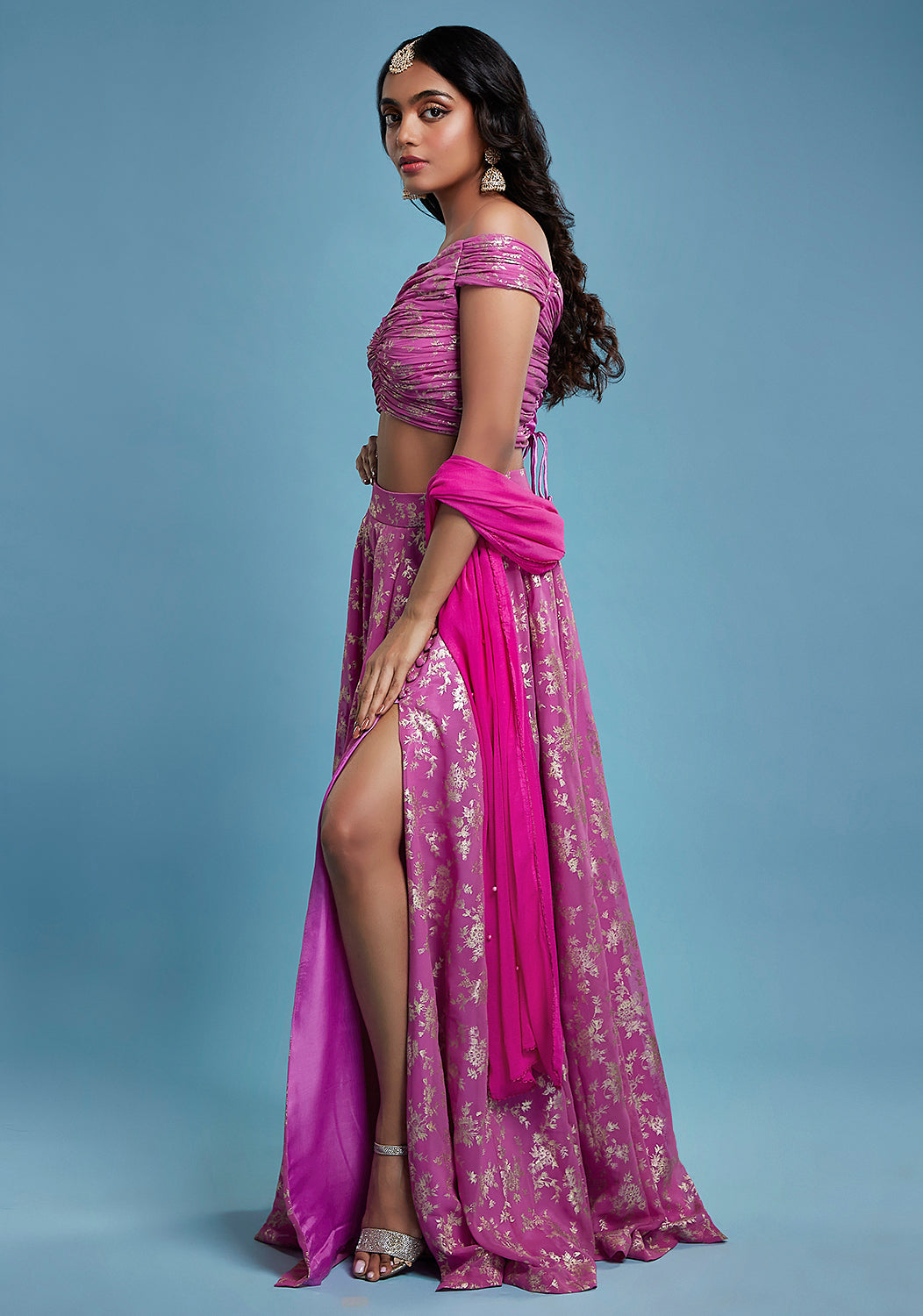 Purple Offshoulder Lehenga Set