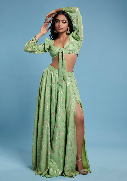 Lime Barfi Front tieup Lehenga Set