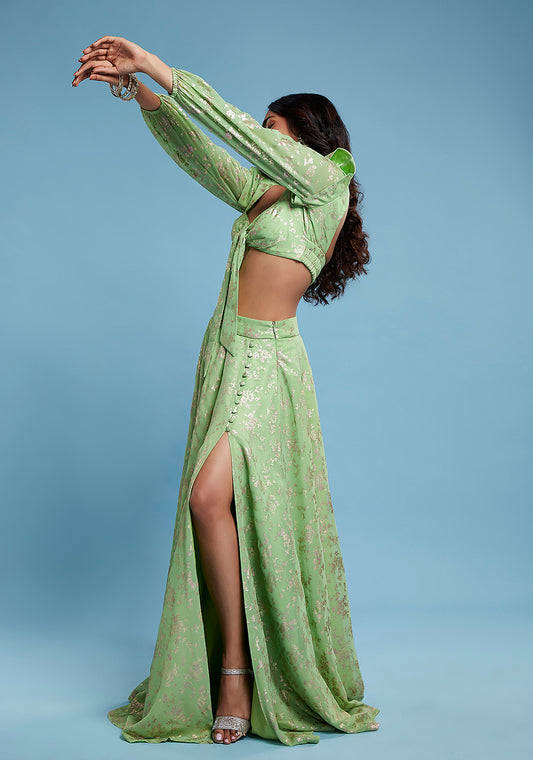 Lime Barfi Front tieup Lehenga Set