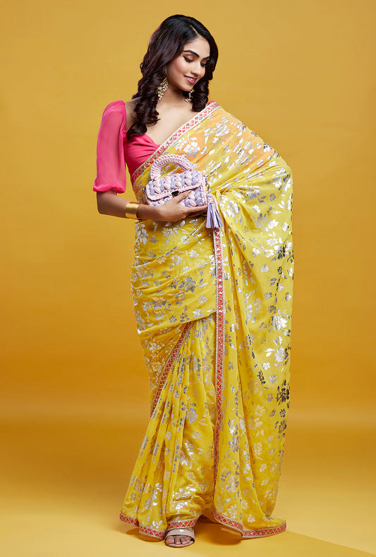 Yellow Barfi Saree