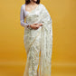 White & Silver Barfi Saree
