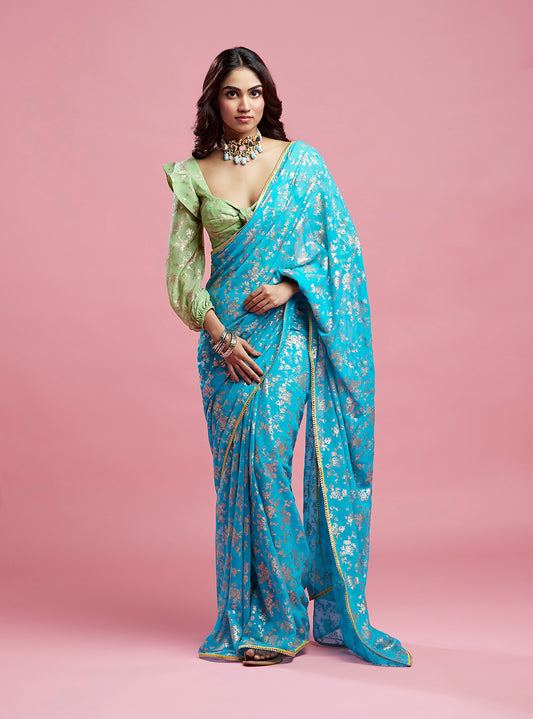 Turquoise Barfi Saree