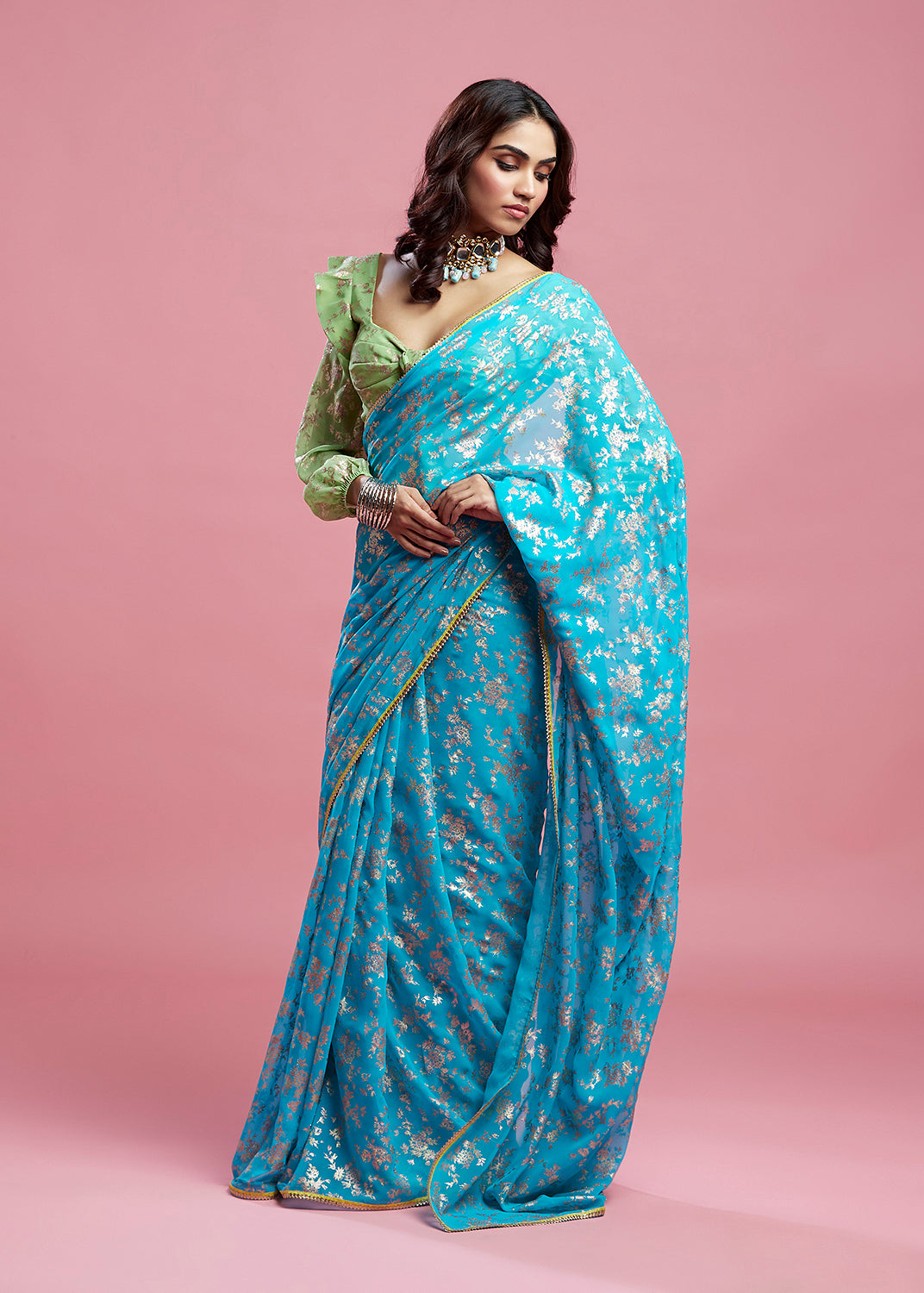 Turquoise Barfi Saree