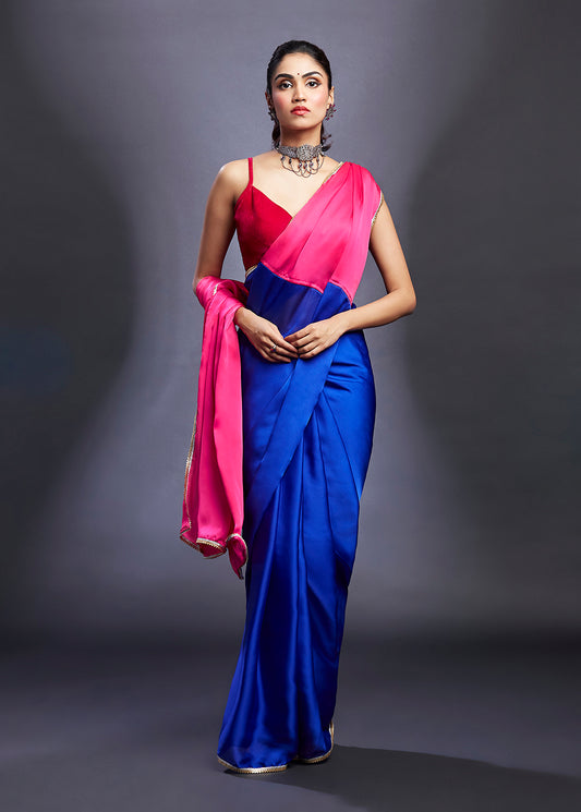 Electric Blue & Rani Saree Set