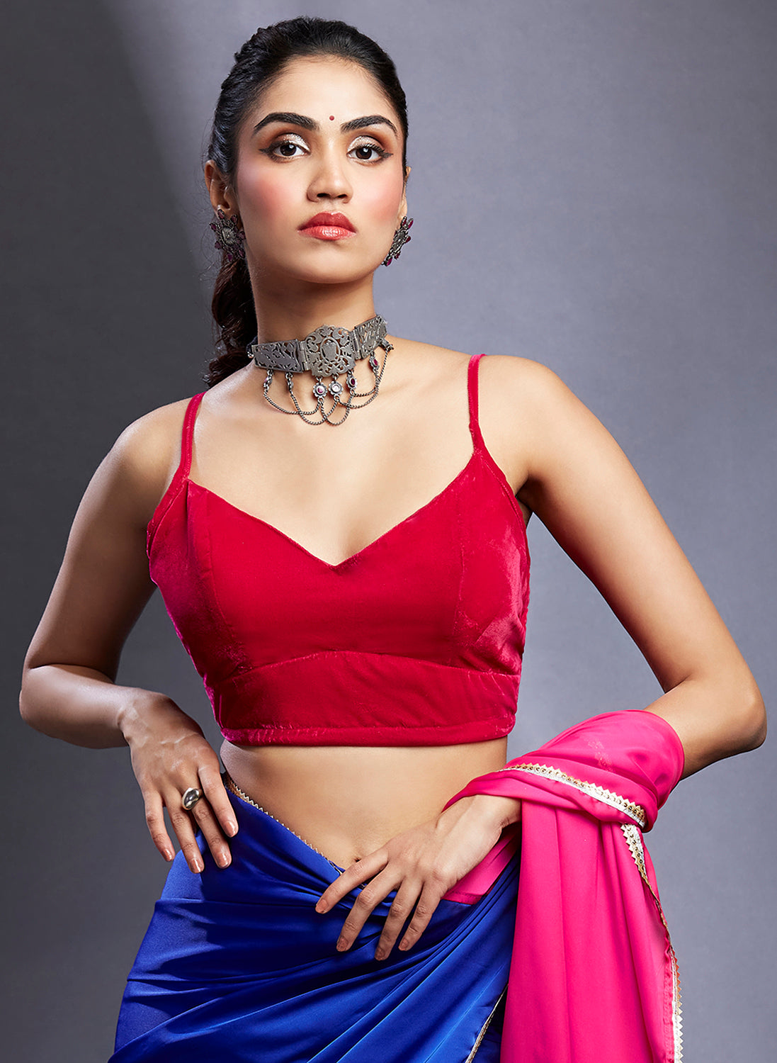 Electric Blue & Rani Saree Set