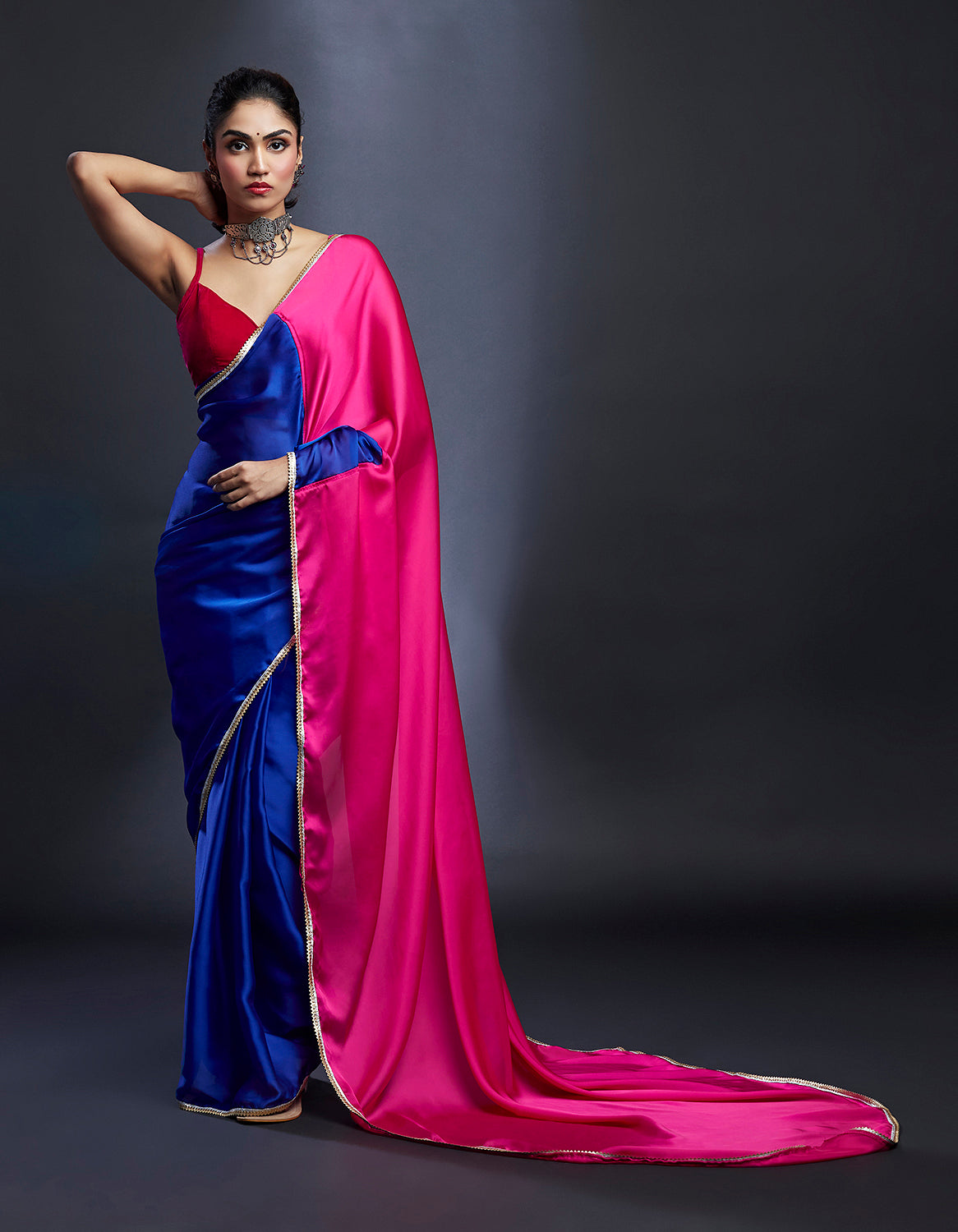 Electric Blue & Rani Saree Set