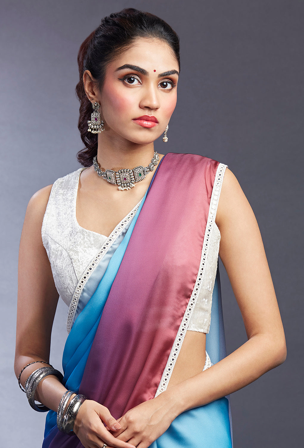 Purple & Blush Ombre Saree Set