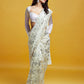 White & Silver Barfi Saree Set