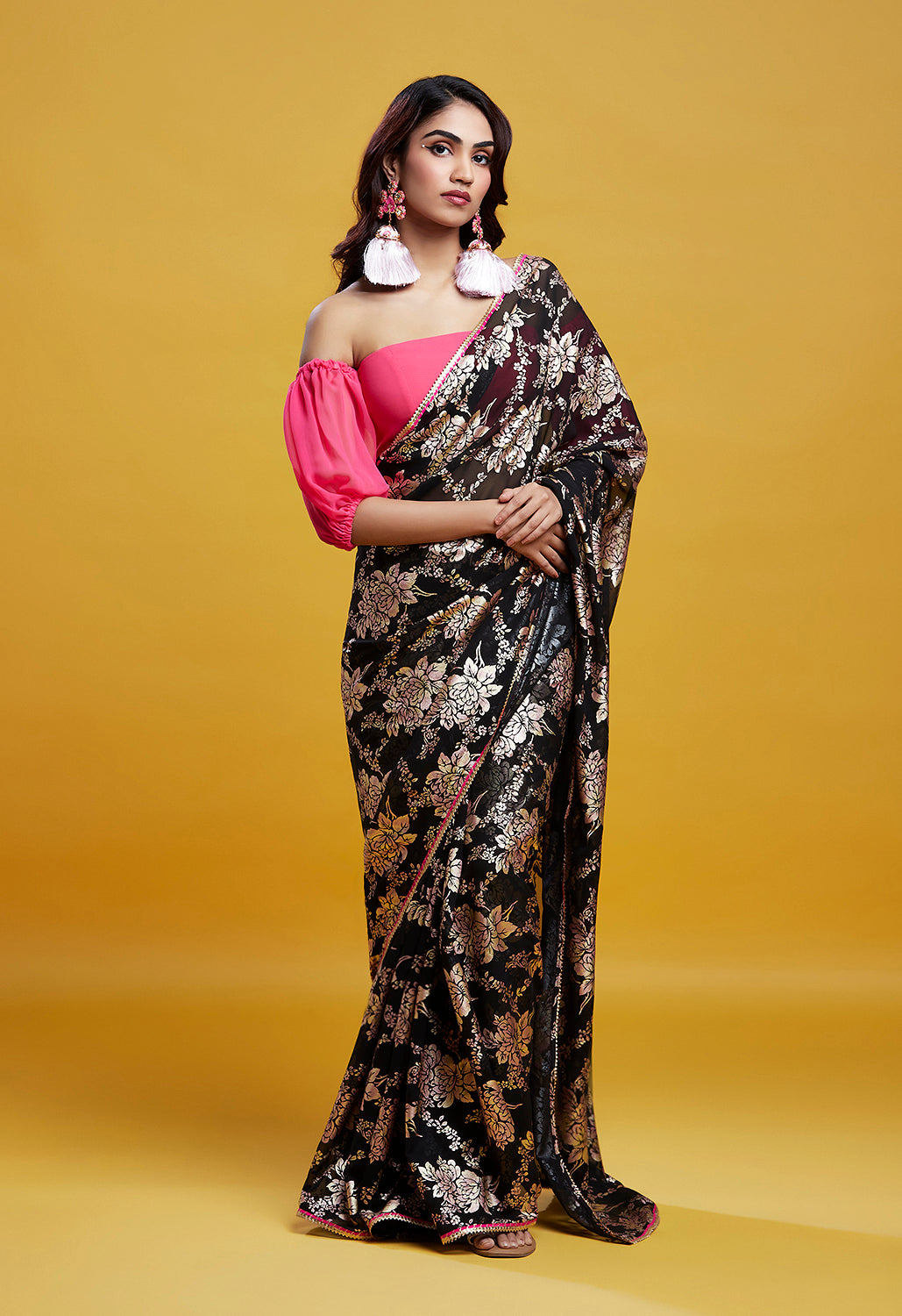 Black Barfi Saree Set