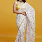 White & Gold Barfi Saree Set