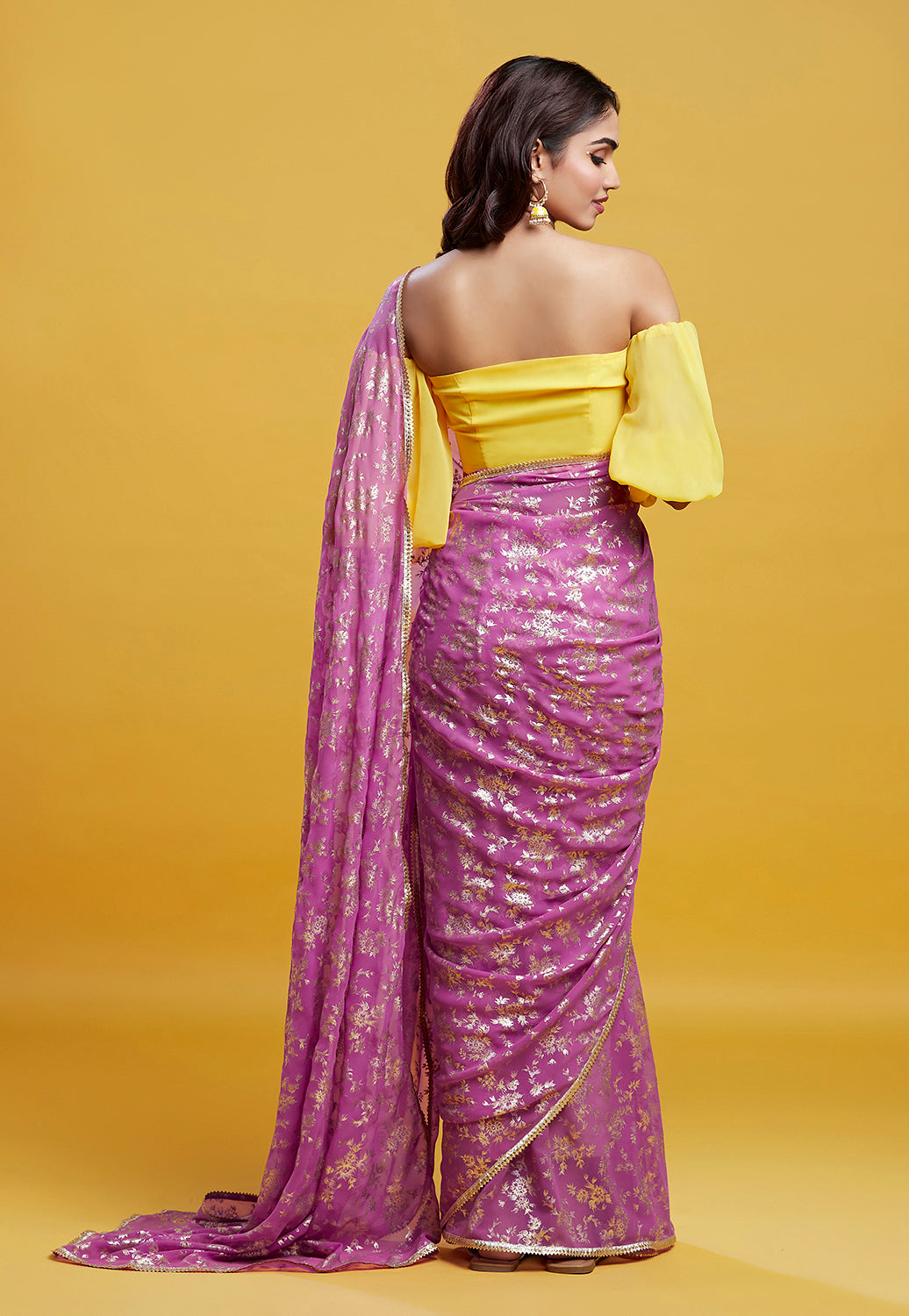 Purple Barfi Saree Set