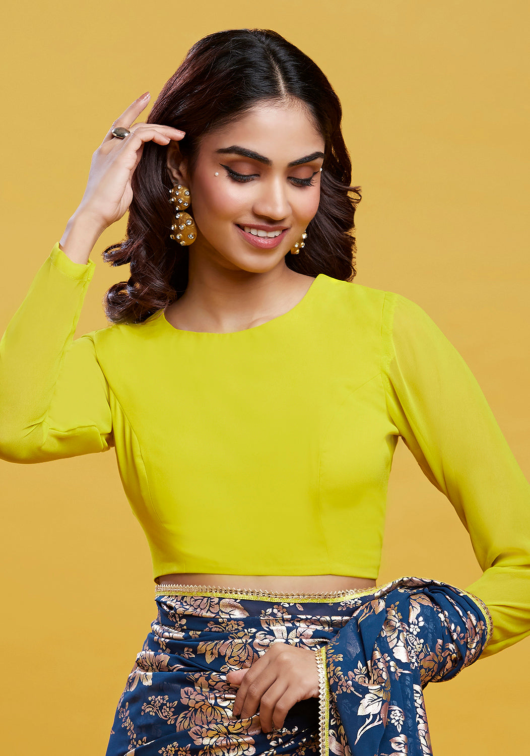 Navy Barfi Saree Set