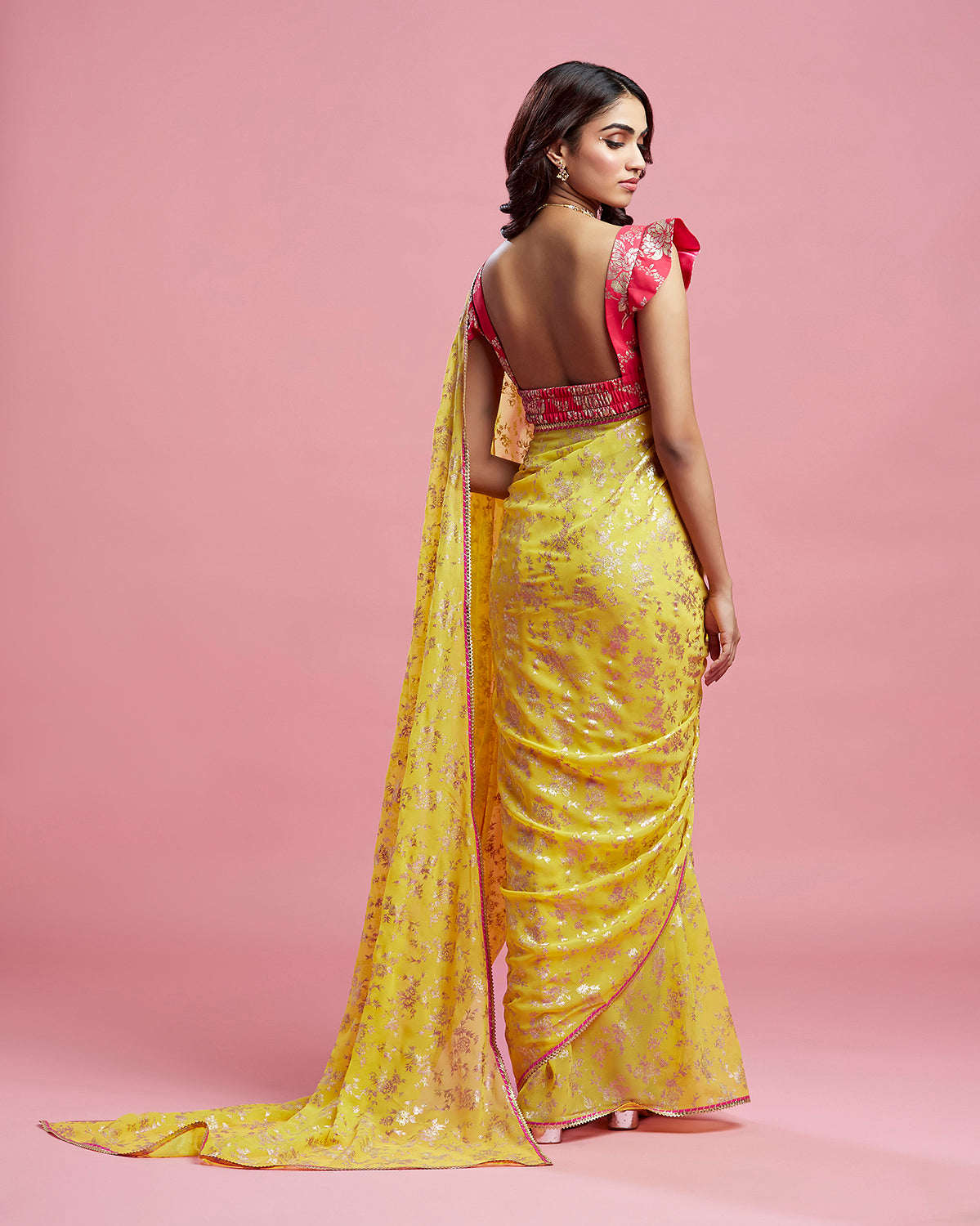 Yellow Barfi Saree Set