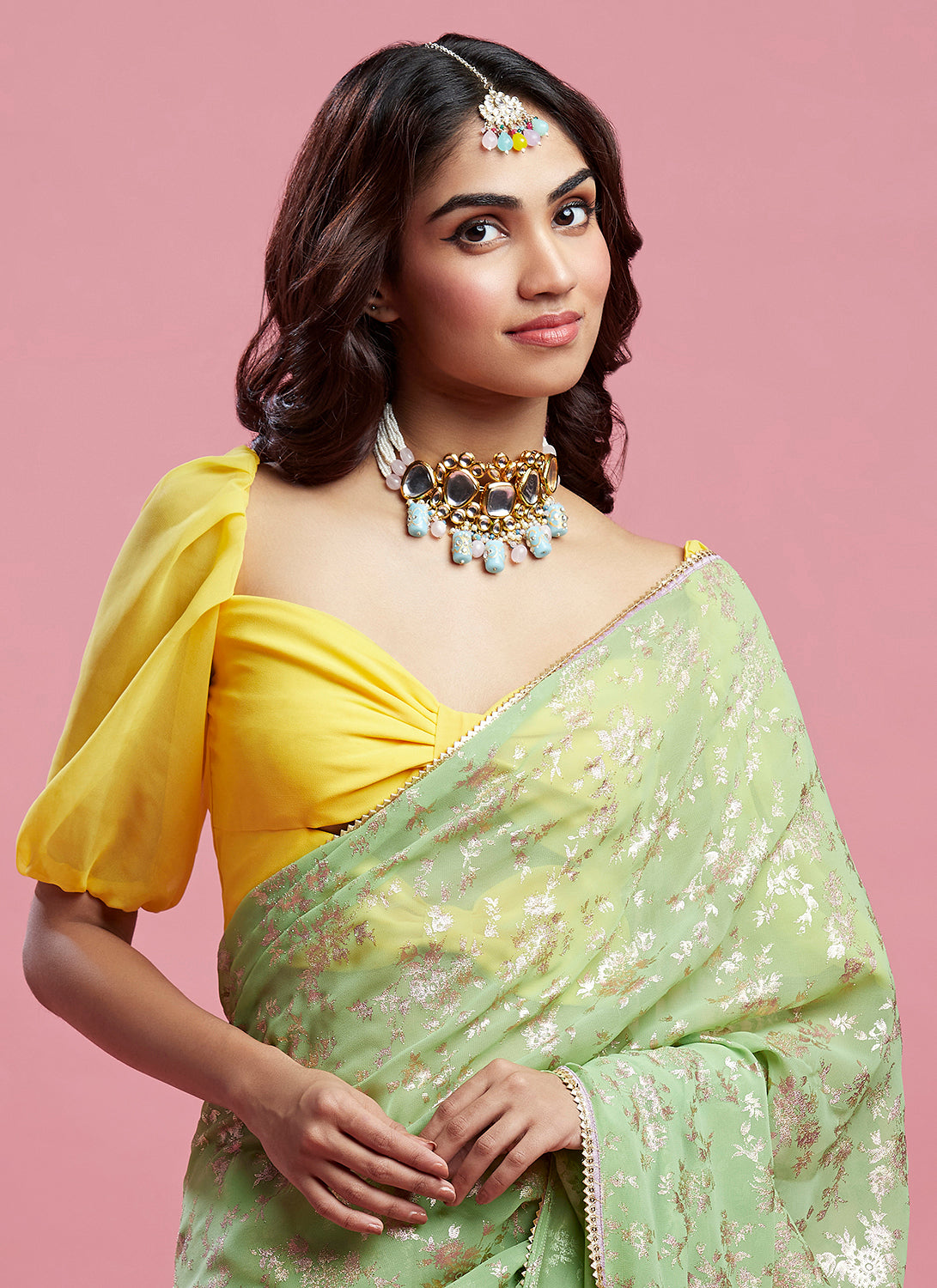 Lime Barfi Saree Set