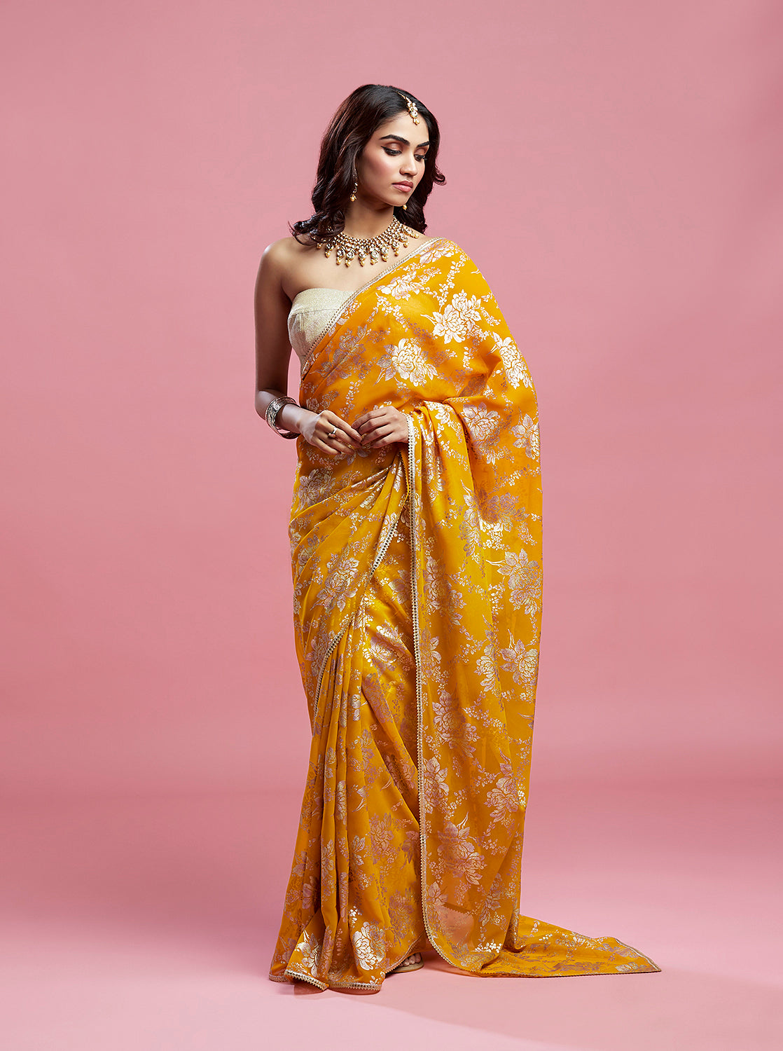 Mustard Barfi Saree Set