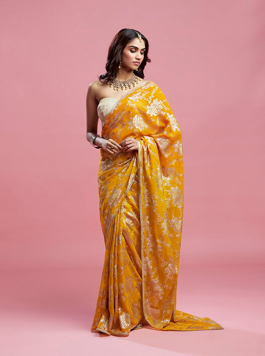 Mustard Barfi Saree Set
