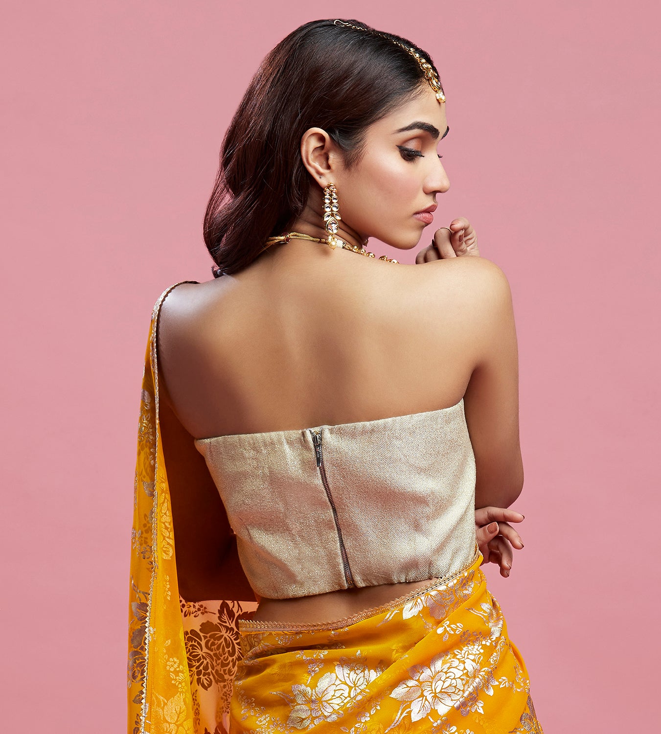 Mustard Barfi Saree Set