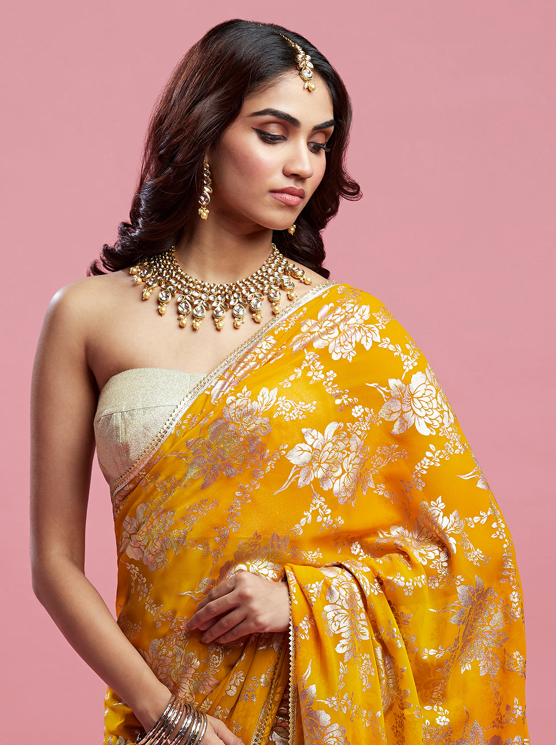 Mustard Barfi Saree Set