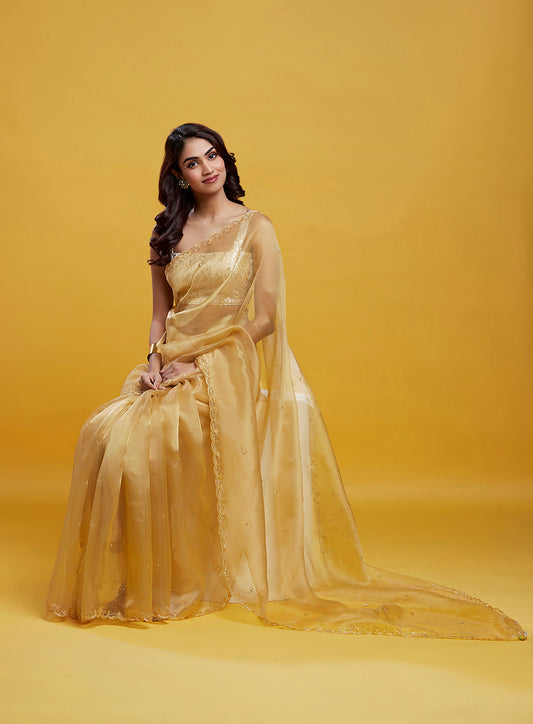 Gold Organza Saree Set
