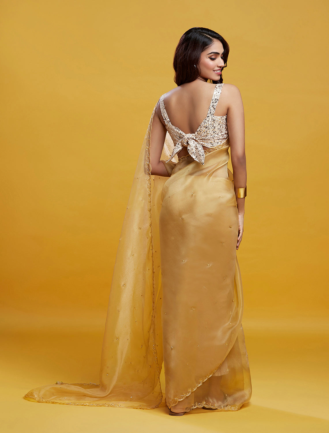 Gold Organza Saree Set