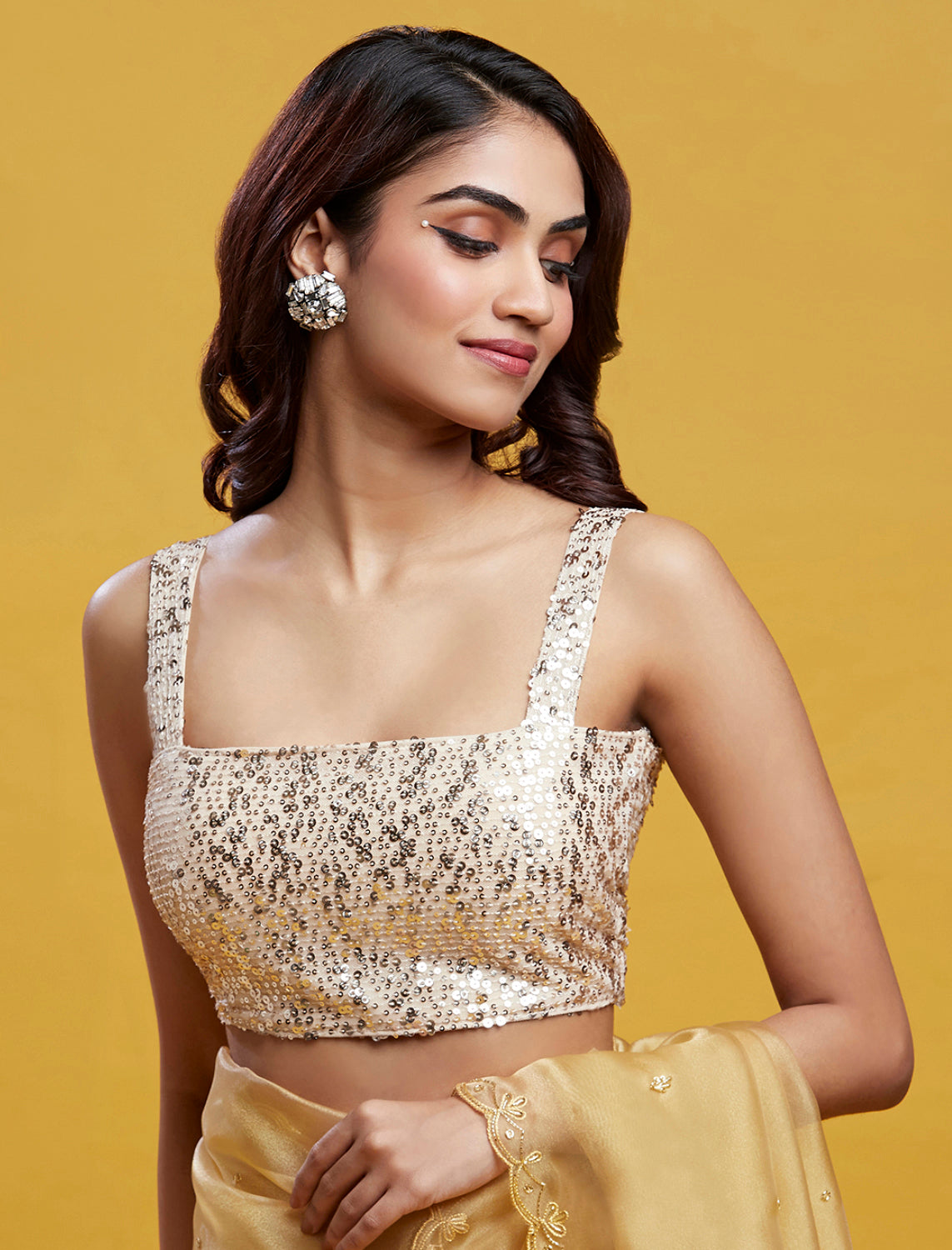 Gold Organza Saree Set