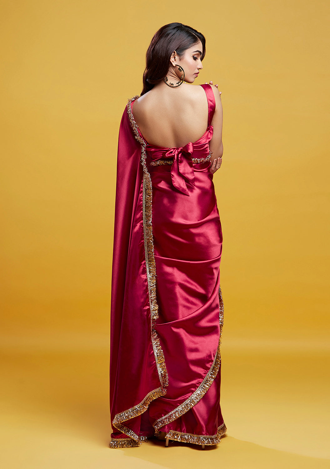 Red Cocktail Saree Set