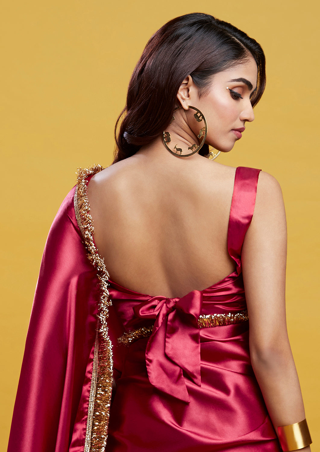 Red Cocktail Saree Set