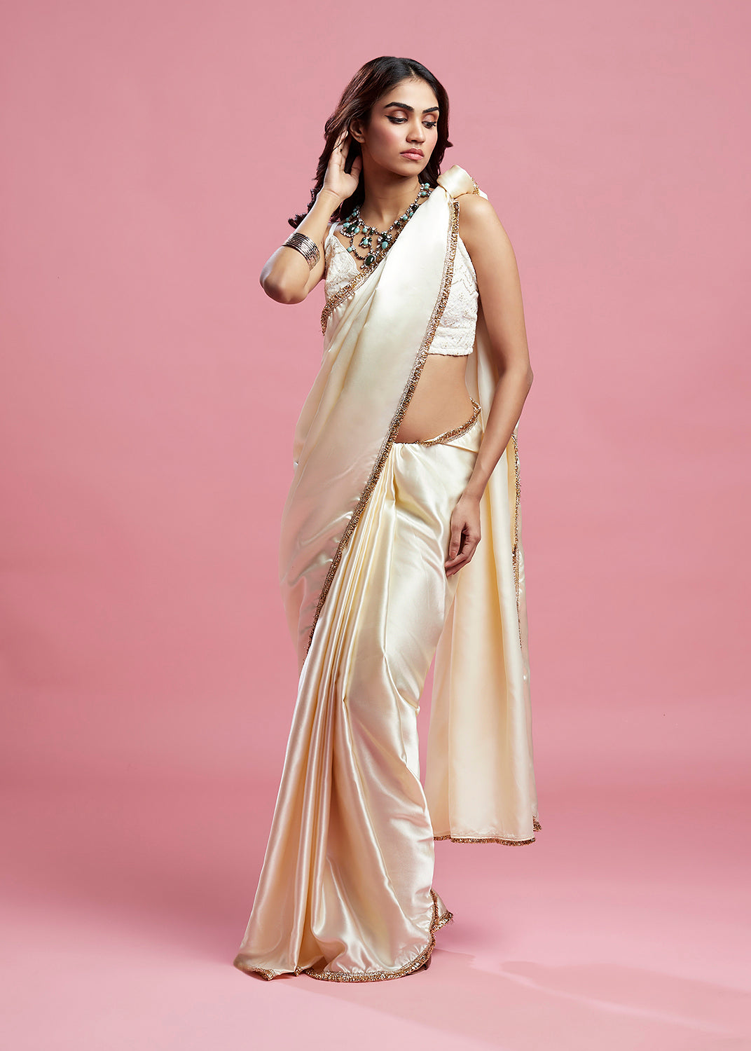 Ivory Cocktail Saree Set