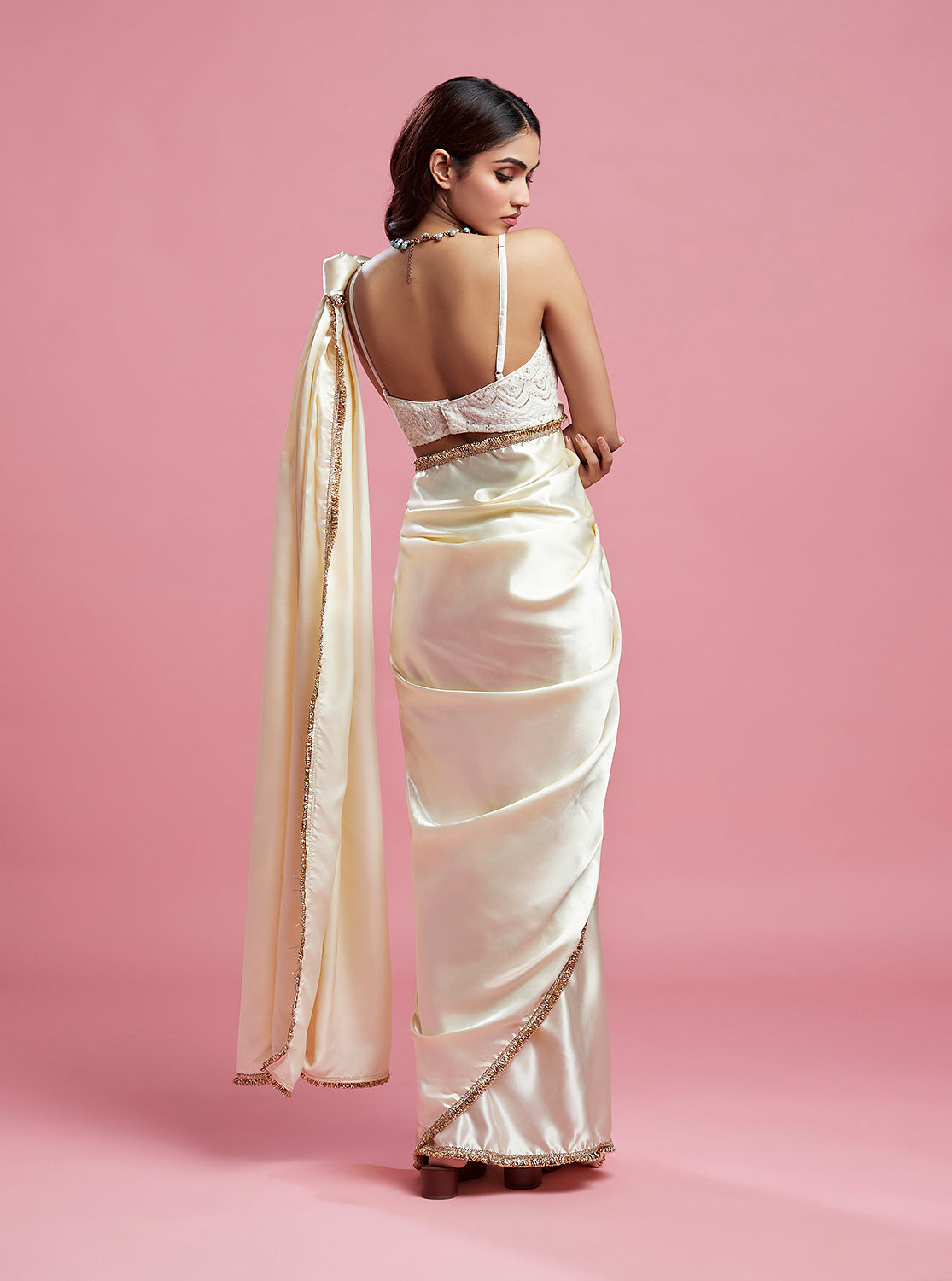 Ivory Cocktail Saree Set