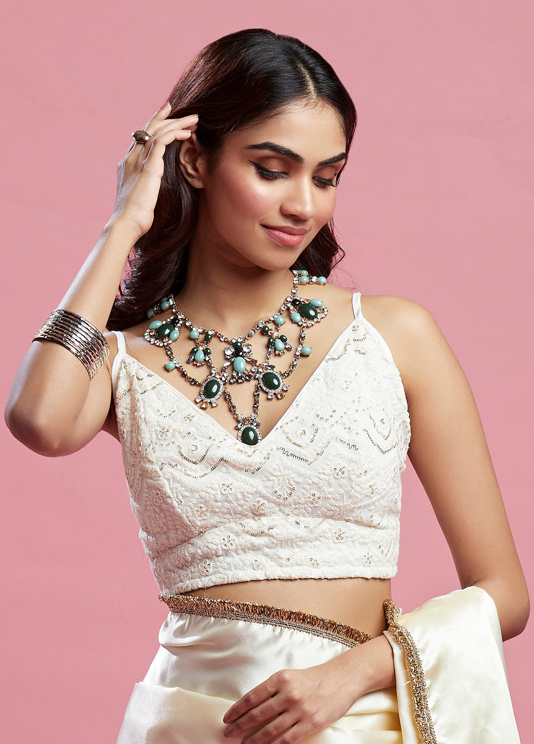 Ivory Cocktail Saree Set